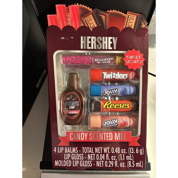 Hershey's Candy Scented Mix Lip Balm & Lip Gloss 6 Pack Lip Set New Gift Reeses - Picture 1 of 7